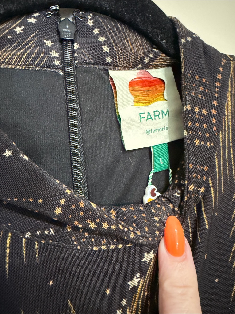 FARM Rio Black Golden Foliage Tulle Midi Dress - Stretch Mesh NWT - Size L - Picture 8 of 10